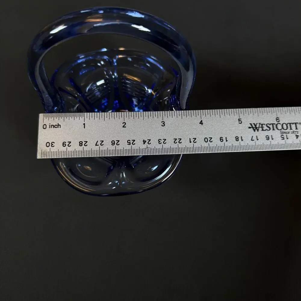 VINTAGE FENTON BLUE GLASS BASKET WITH HANDLE 6